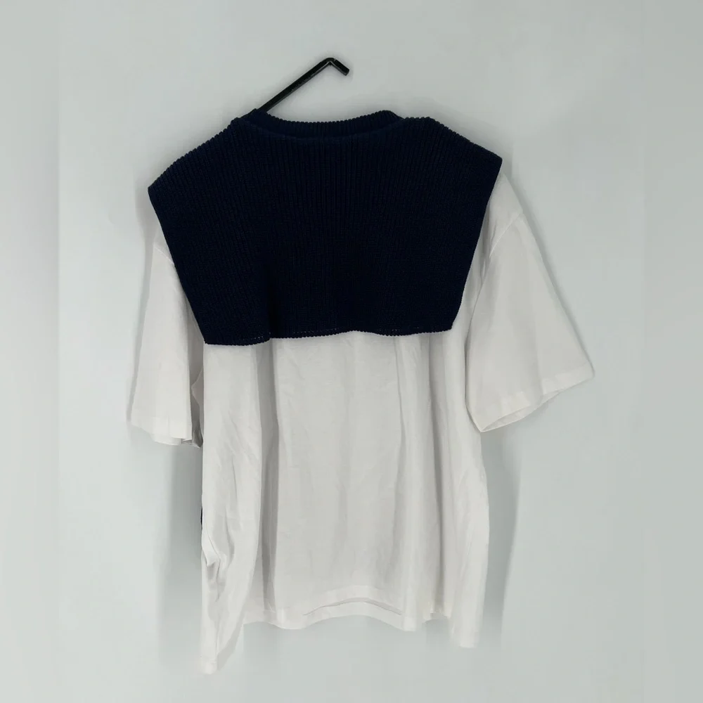 Zara Knit Sweater Contrasting Overlay Mixed Shirt Sweater Layered Bib Vest